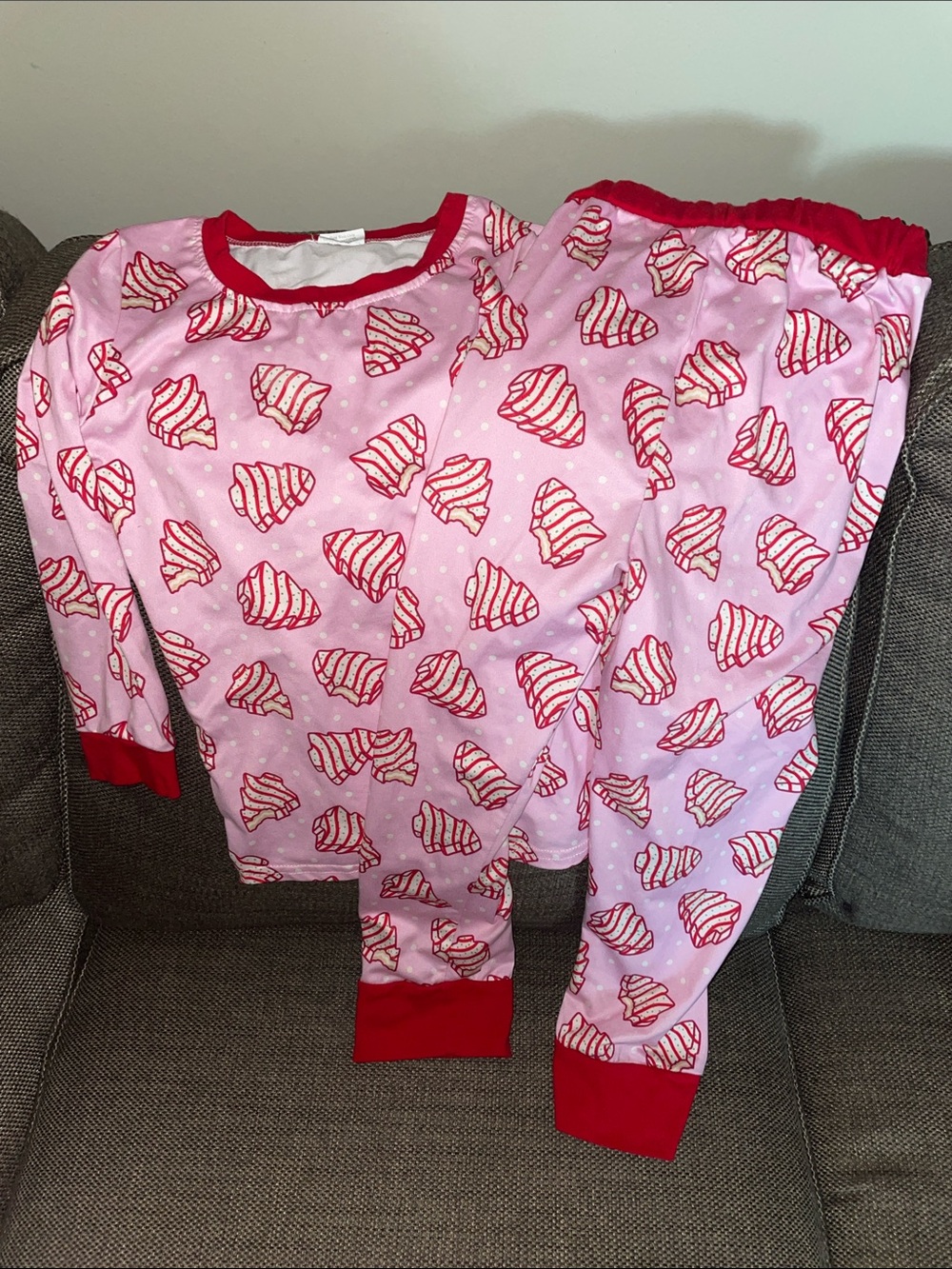 Girls Pink Cupcake Print Pajama Set with Red Trim
